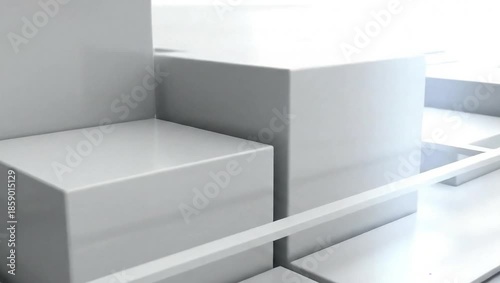 Abstract 3D animation of white cubes and lines moving and forming a complex structure.