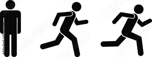 Three stick figure human movement stages icon illustration vector isolated on white background