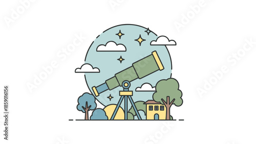 Illustration of a telescope observing the stars and the night sky.