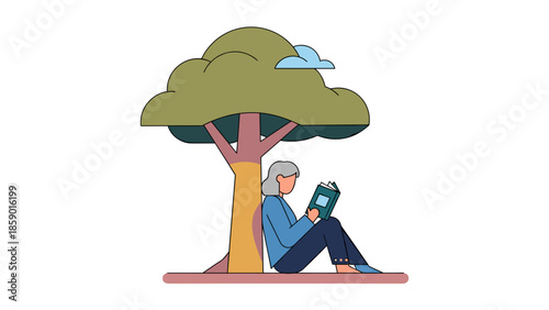Woman reading a book under a tree enjoying the outdoors.
