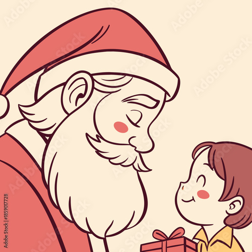 A heartwarming illustration of santa claus and a child with a gift
