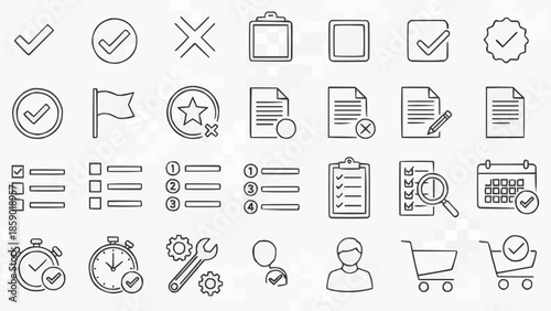 Collection of Icons Representing Tasks Checklists and Business Operations.