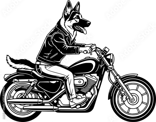 Dog Riding Motorcycle Silhouette Vector Illustration