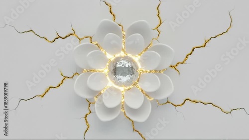 Flower Shape Ornament Appearing on Wall Cracks With Gold Highlights