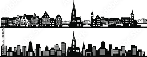 Frankfurt, Germany, city, skyline, vector, illustration, silhouette, horizontal, cityscape, architecture, landmark, urban, panorama, isolated, white, 