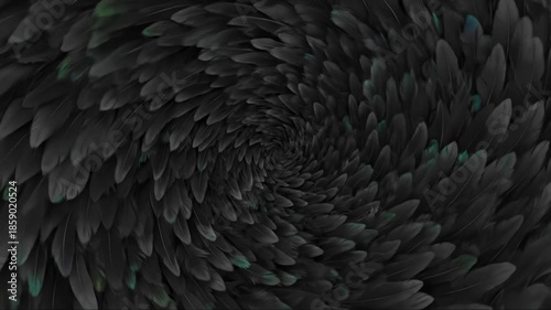 Rotating Dark Feathers Creating a Swirling Abstract Pattern Background