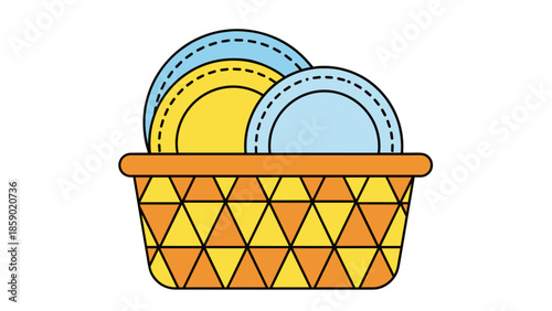 Basket with dishes illustration