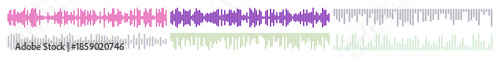 Sound wave pattern with purple, pink, and green hues isolated on transparent