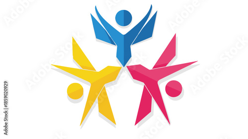 Abstract colorful figures forming a circle, representing unity and teamwork