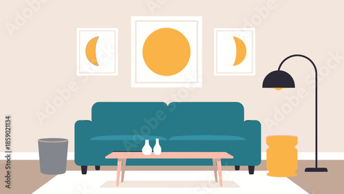 Cozy Living Room Interior Design with Modern Furniture and Artwork