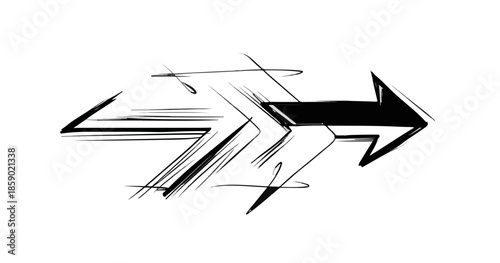 Dynamischer Pfeil mit Bewegungsunschärfe-Effekt, isoliert auf transparentem Hintergrund, symbolisiert Geschwindigkeit und Richtung.