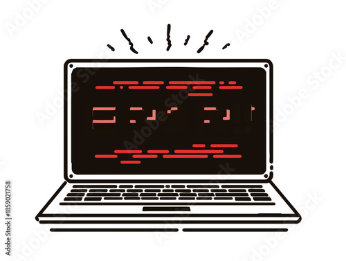 Abstrakter Laptop mit roten Linien auf schwarzem Bildschirm, Technologie-Konzept, Vektor-Illustration.