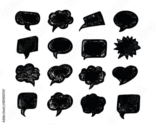 Handgezeichnete Sprechblasen-Sammlung mit verschiedenen Formen und Texturen für Kommunikation und Ideen