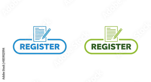 Register now icons in blue and green colors