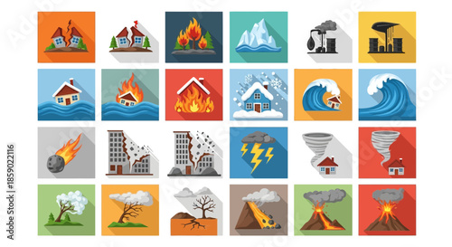 Collection of colorful disaster icons