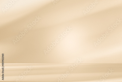 Wall interior autumn background, studio, and backdrops show products. with shadow leaf color beige background for text insertion and presentation of product	