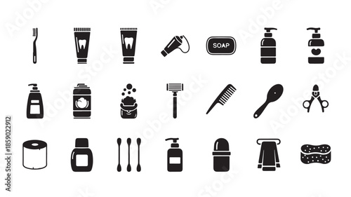 Black and white personal care icons in simple flat design on white background for web and mobile applications