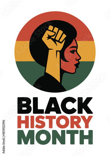 Black Woman Raising Fist in Black History Month Emblem