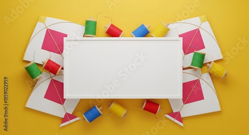 Colorful Paper Shapes Frame with Blank Center Creative Background Design