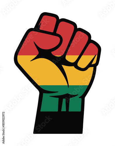 Raised Fist with Red Yellow Green Black Power Symbol on White