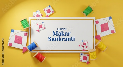 Happy Makar Sankranti Greeting Card with Colorful Kites Festive Design