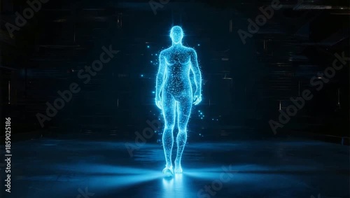Human figure composed of glowing particles
