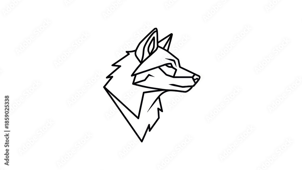 Fototapeta premium Geometric wolf head profile illustration in clean line art style depicting strength and wilderness