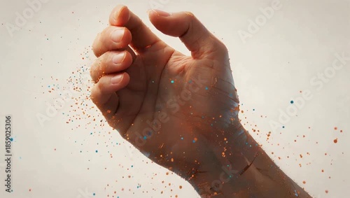 Human fist with digital particles