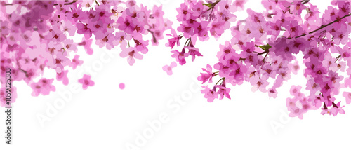 Ramas de cerezo en flor con pétalos rosados sobre fondo blanco, concepto de primavera y delicadeza.