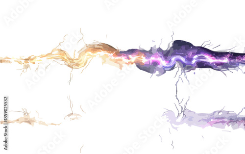 Energía eléctrica abstracta y colorida que se cruza en un fondo blanco transparente, concepto de poder y conexión.