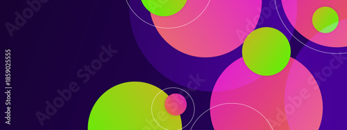 Abstract geometric design with green and pink circles on a dark purple background. Suitable for business presentations, brand marketing, and digital backgrounds