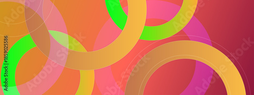 Arrangement of overlapping semitransparent rings with vibrant backgrounds. Suitable for graphic design, digital art, abstract backgrounds, and modern concepts