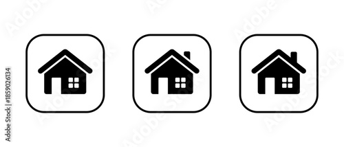 House, home icon set in square outline. Real estate, residence, and property symbol