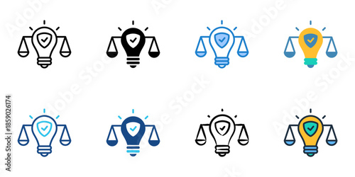 Intellectual property icons set multiple style collection. Editable stroke 
