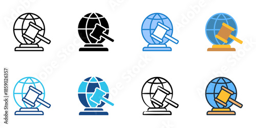 Public policy icons set multiple style collection. Editable stroke 
