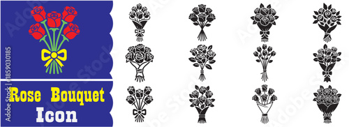 Set of Rose Bouquet icon, Rose Bouquet vector collection