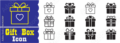 Set of Gift Box with Heart icon, Gift Box with Heart vector collection