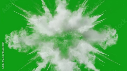 Explosion smoke effect animated light blast isolated on green screen background power energy impact motion graphics visual effects element smoke cloud.