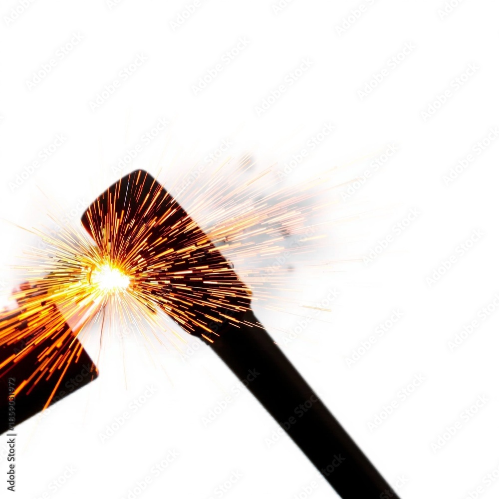 Naklejka premium Electrical arc between black conductors with vivid orange sparks in dynamic high-energy discharge