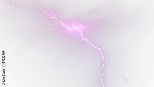 A striking display of pink lightning against a bright white background creating a dramatic visual high-key lighting with cutout object