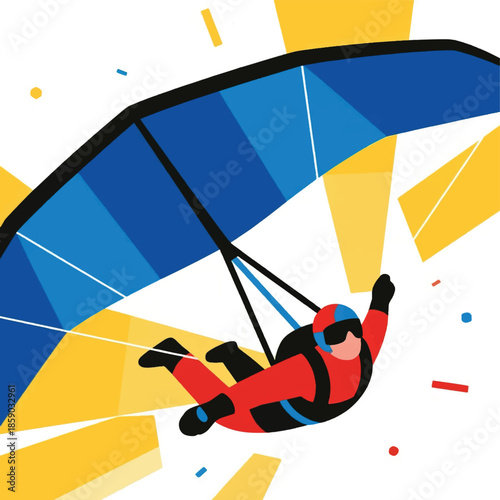 Illustration Of A Paragliding Athlete Floating In The Air Vector Design Template