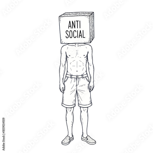 Man with Anti Social Box on Head.