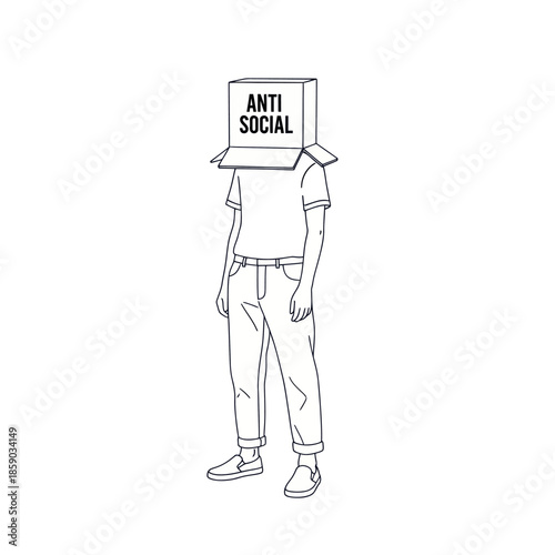 Man with Cardboard Box on Head Anti Social.