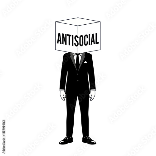 Man in Suit with Antisocial Box Head.