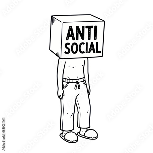 Man with Cardboard Box on Head Anti Social.