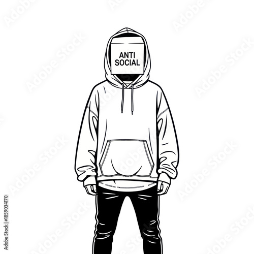 Person Wearing Hoodie with Anti Social Mask.