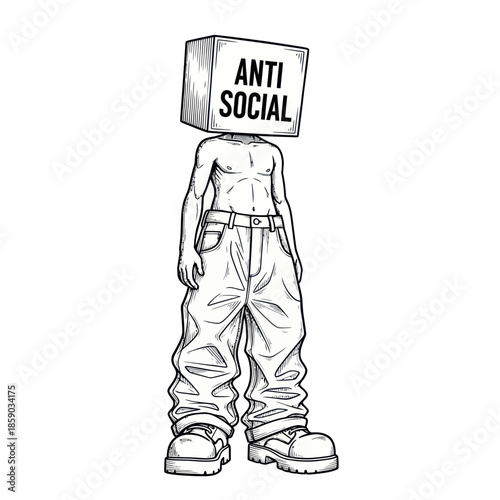 Man with Anti Social Sign on Head.