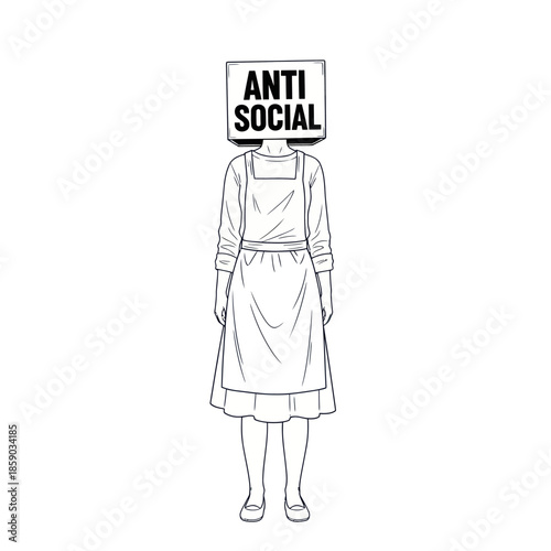 Woman with Anti Social Sign on Head.