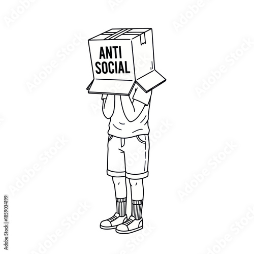 Man Wearing Anti Social Box on Head.