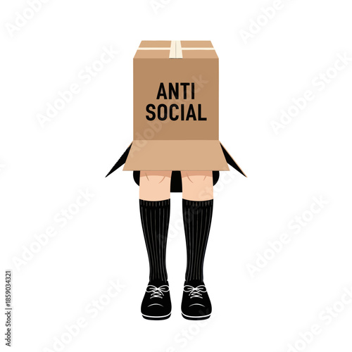 Person Wearing Cardboard Box Anti Social Sign.